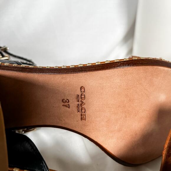 COACH Indie Boho Paige Snakeskin Colorblock Chunky Heel Salndal US 6.5 / EU 37 - Picture 7 of 8